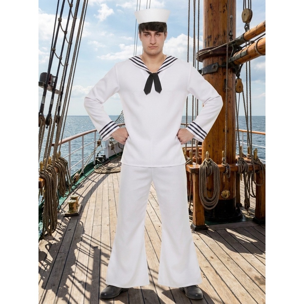 Sailor Man Costume Men Costume 4 Piece White Navy Nautical Set Adult Stadard